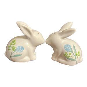 Bunny salt and pepper shakers with floral print